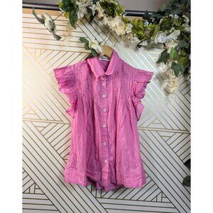 SECULAR Women's Pink Button Up Ruffle Pleated Blouse Top Collar Size XS ?